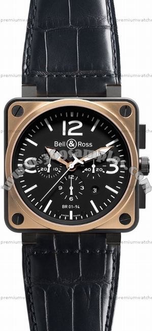 Bell & Ross BR 01-94 Chronographe Pink Gold & Carbon Mens Wristwatch BR0194-BICOLOR